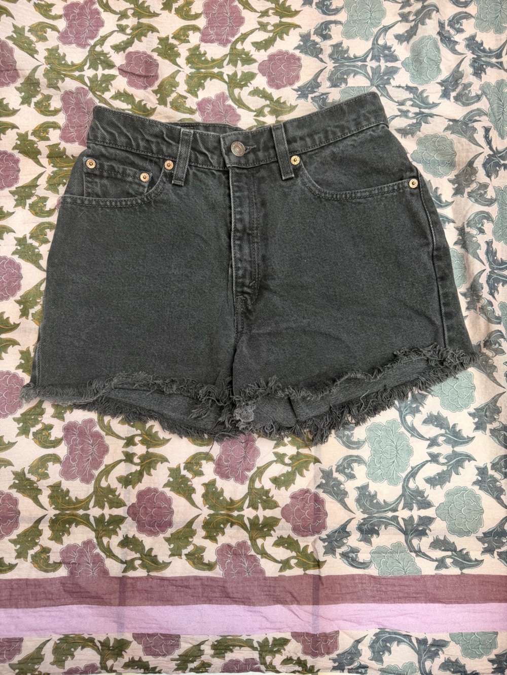 Vintage Levi’s Black Frayed Hem Denim Shorts